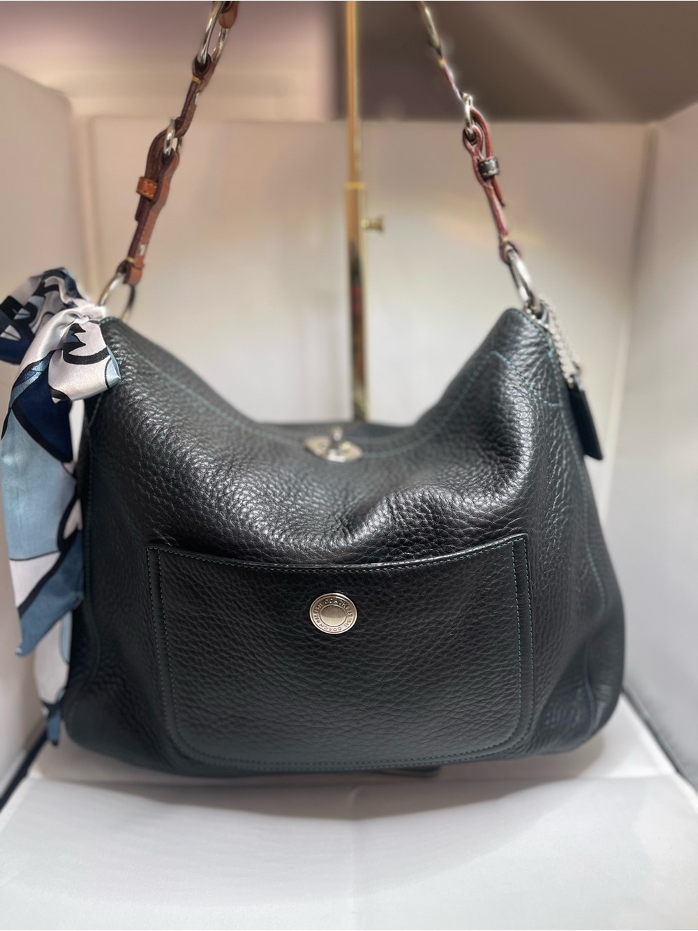 Coach Black Pebbled Leather Chelsea Turnlock Hobo (8A39)